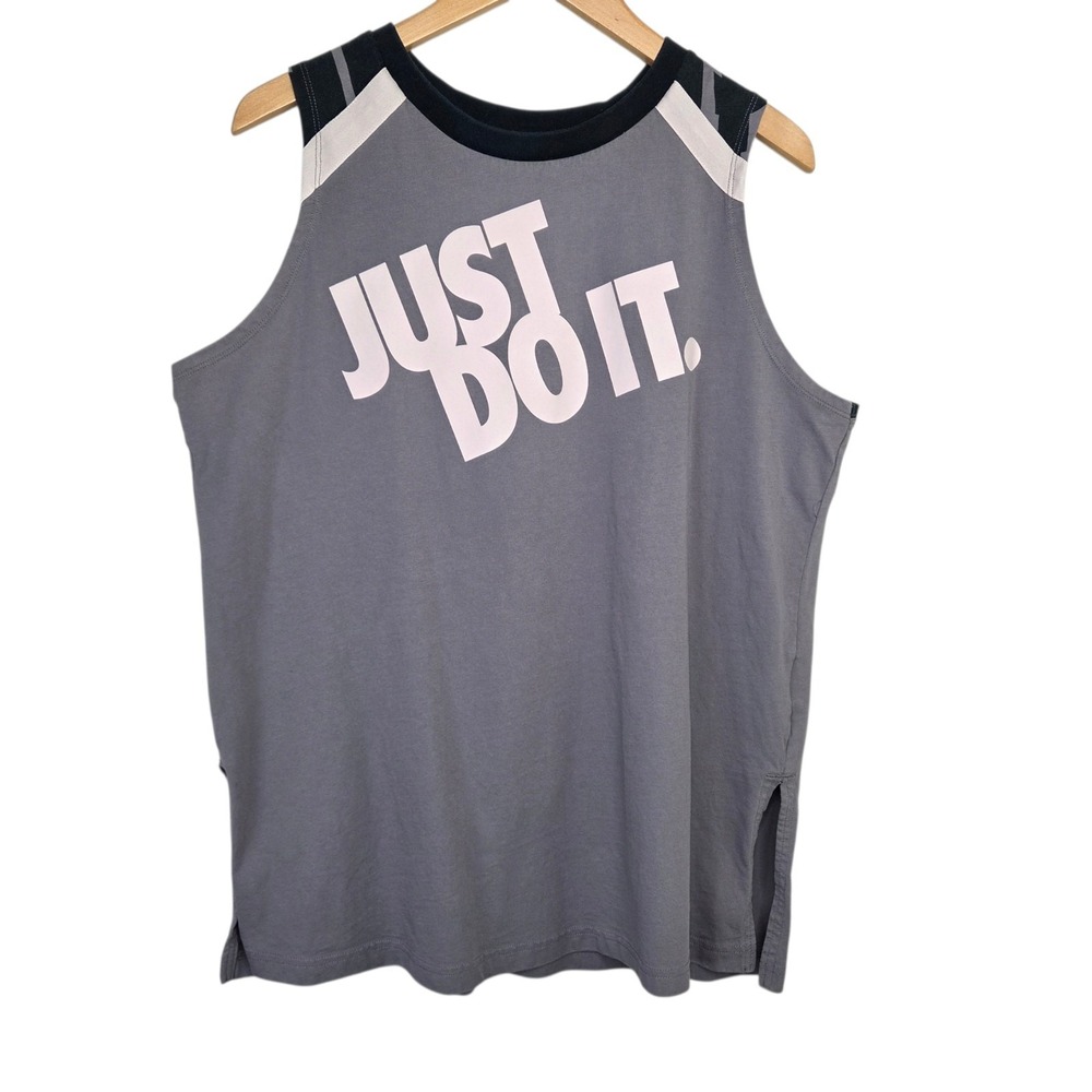 Nike Womens Just Do It Tank Cotton Top SZ XL Gray Y2K Sleeveless Gym Graphic